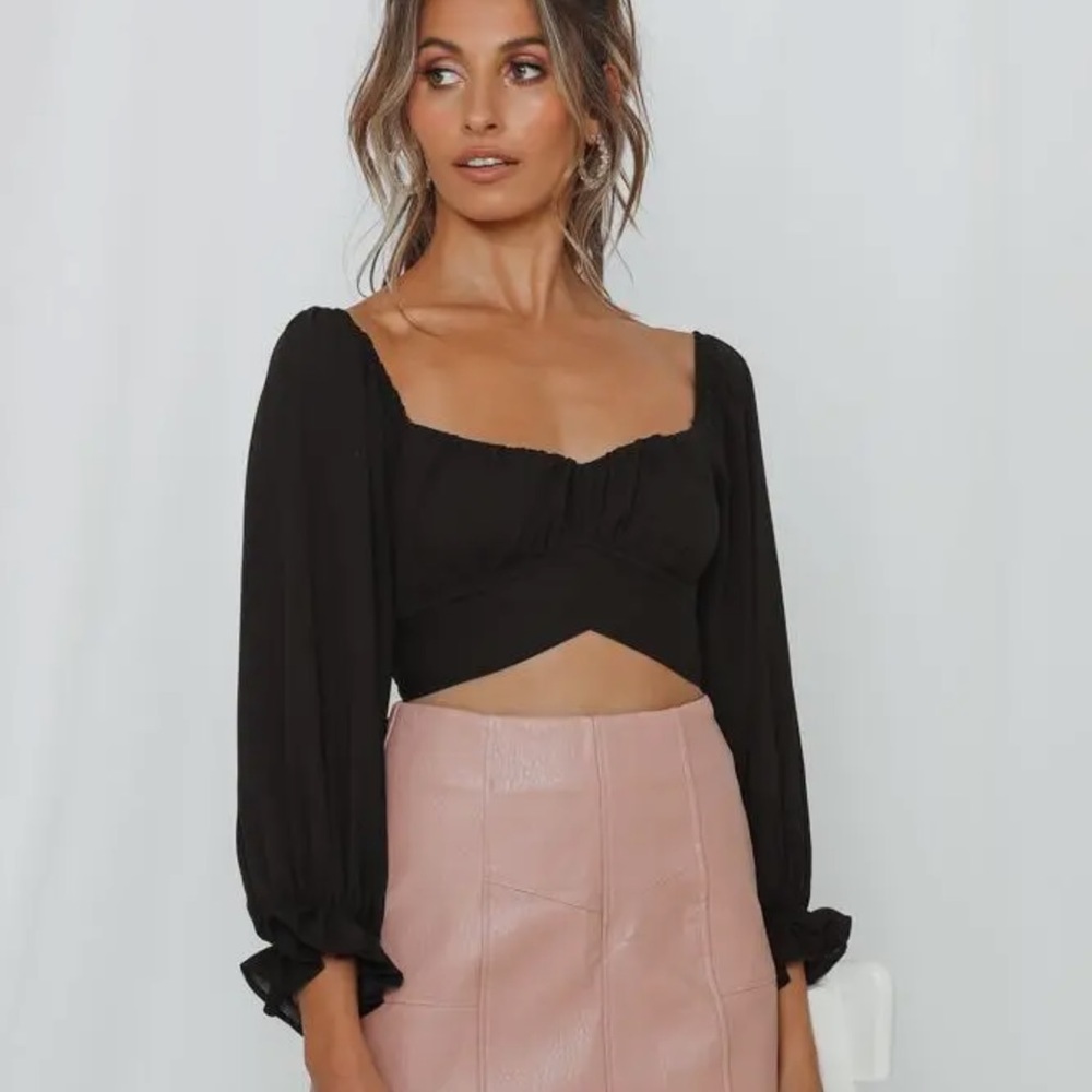 Black off the shoulder tie back crop top